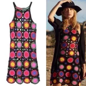 H&M x Coachella Multicolor Crochet Mini Dress/coverup